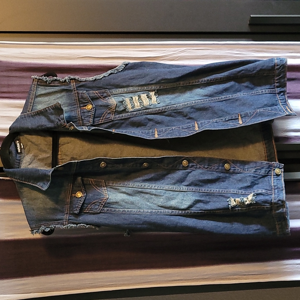 Denim Jacket with Cutoff Sleeves
